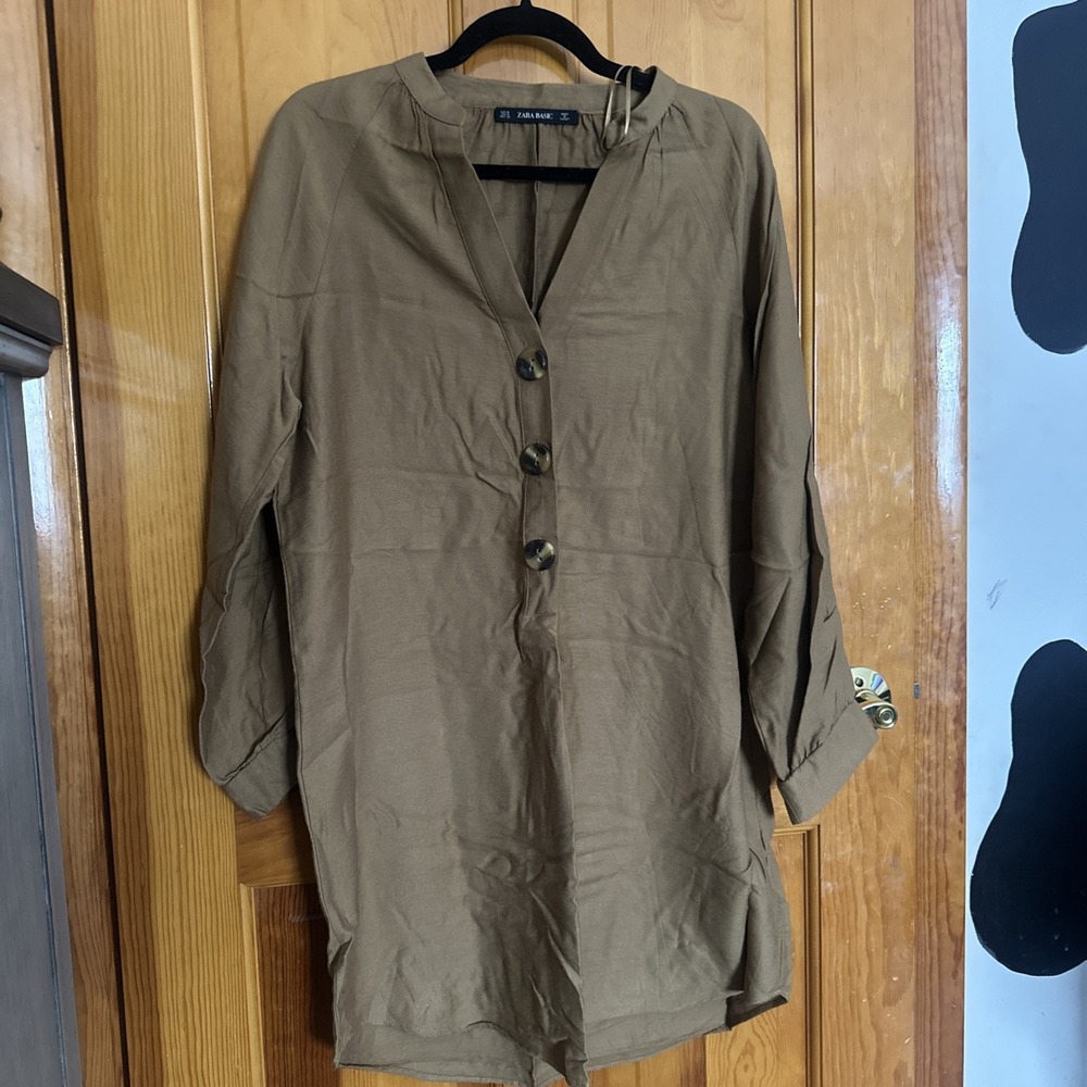SHIPS Today! ZARA BASICS Shift Dress, Brown Chunky Buttons Womens M